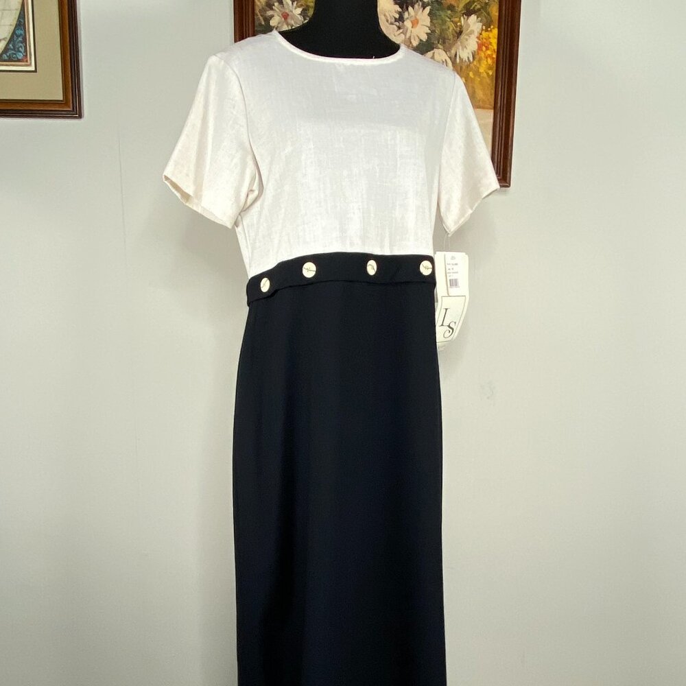 Vintage Lindsey Scott Maxi Dress Women's Medium Beige Black Casual USA VTG NWT